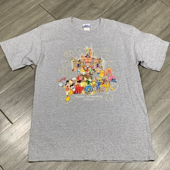 Disney Parks Vintage Disneyland 50 Resort The Happiest Place On Earth Gray TEE - Picture 6 of 10